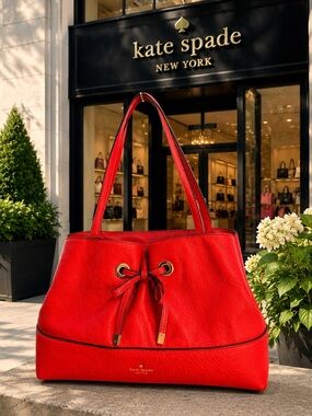 Kate Spade Maryanne West Valley Coral/ Red Drawstring Bow Satchel Bag GUC